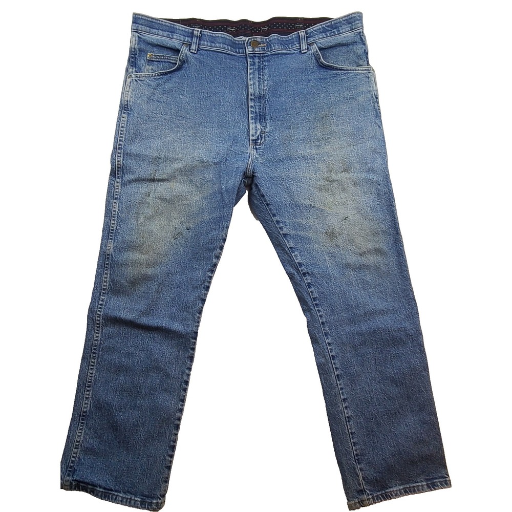Wrangler Jeans Mens 42x29 Regular Fit Blue Stretch Distressed Straight 855SHQD